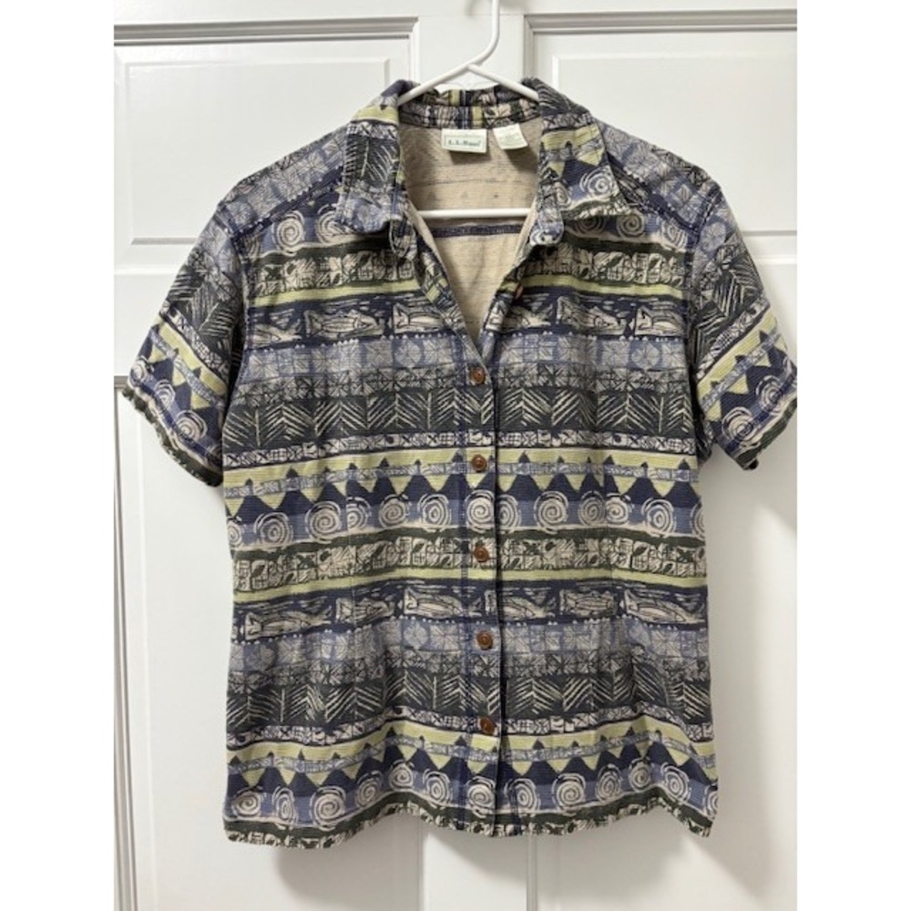 Vintage L.L. BEAN Aztec Geometric Shirt OCF48 Women's Size Large REG